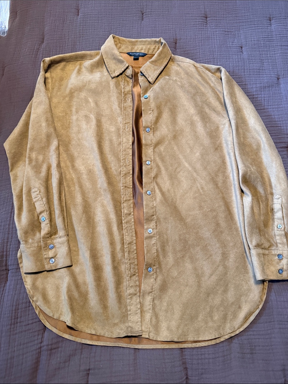 Banana Republic Camel Faux Suede Button Front Shirt Size Small